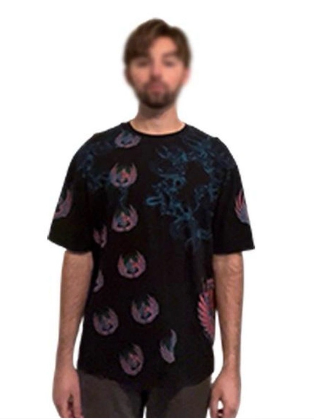 Men's Black Short-Sleeve Graphic Tee with Blue & Pink Accents